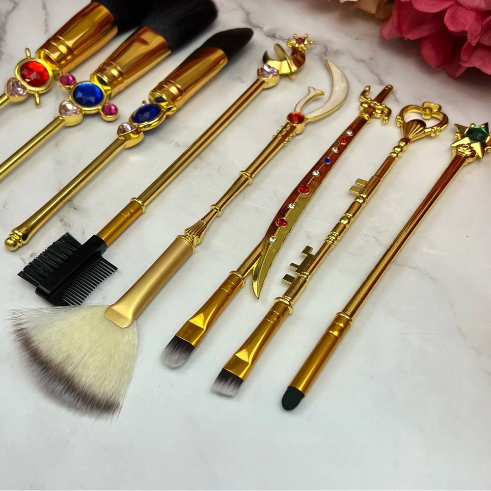 8 Piece Sailor Moon Anime Gold Makeup Brush Set - Picture 9 of 17